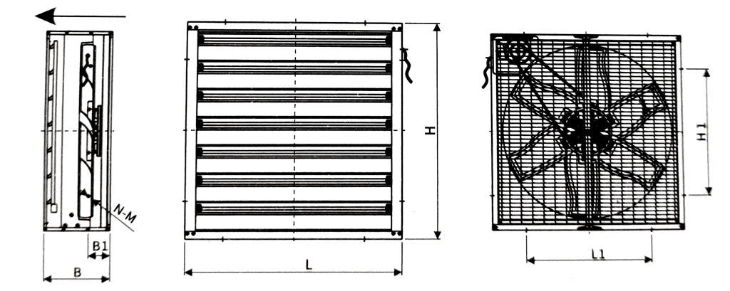 Square Negative Pressure Exhaust Fan for Workshops, Greenhouses & Poultry Ventilation